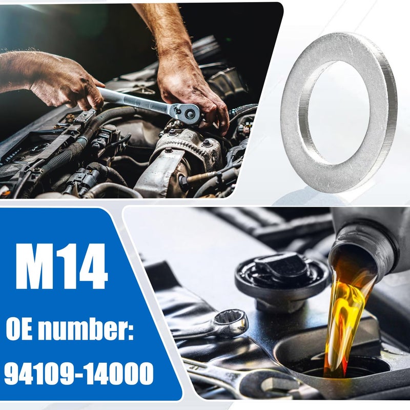 FANHAY 94109-14000 Oil Drain Plug Gasket Washer Crush Seal-14mm Replacement for Acura Honda for Chevrolet Eagle for Isuzu Jeep Kia for Lexus Saturn Suzuki,9410914000 (M14-Silver-100pcs) - Image 5